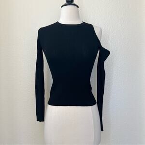 Zara asymmetrical cold cutout shoulder ribbed knit top long sleeve black